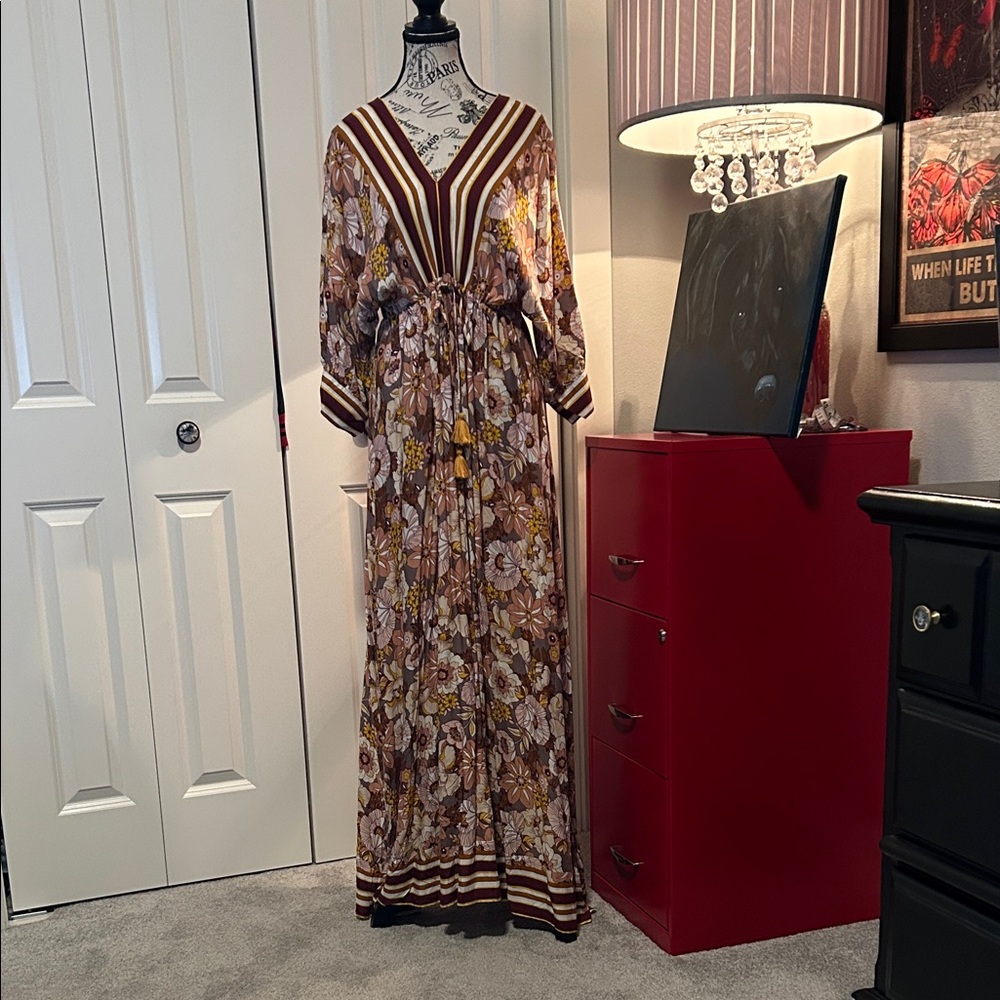 NWT Floral Maxi Dress with Multi Color Floral Accents